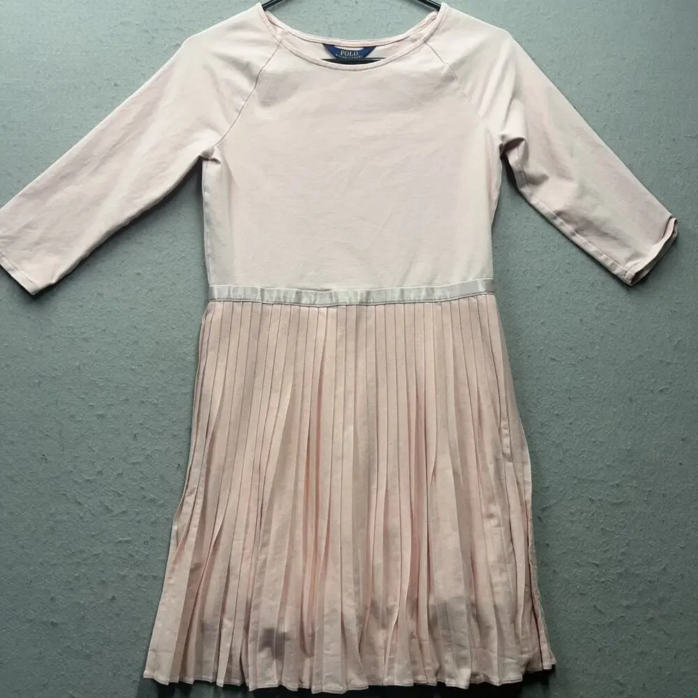 Polo Ralph Lauren Pink Dress Stretch Silk Waist Pleated Skirt Girls Youth XL